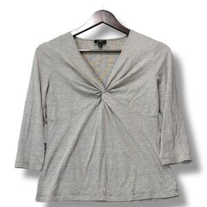 Talbots Striped Knit Top Twist‎ Front 3/4 Sleeve V-Neck Petite S